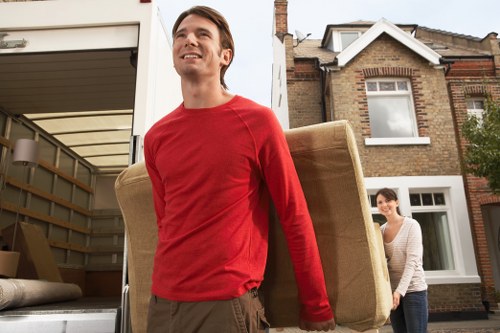 Packed boxes and furniture prepared for removal truck hire in Marylebone